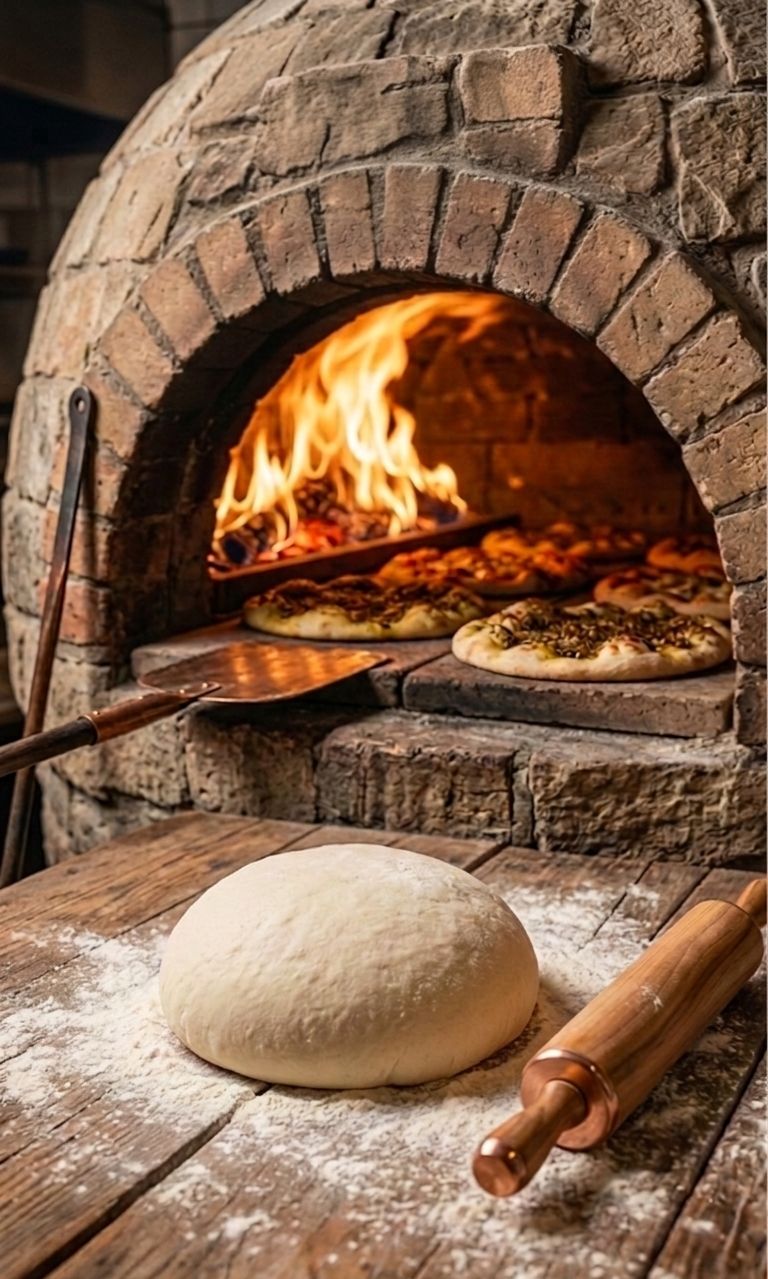 Fresh manakeesh baking in the stone oven